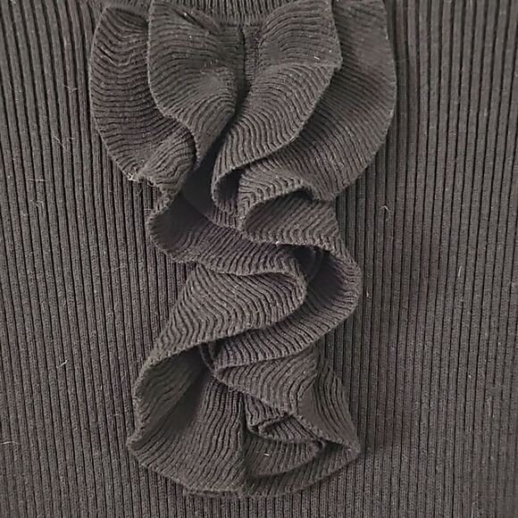 Talbots Cotton Blend Turtle Neck Pullover Ruffled Collar Sweater Black Classy L - Picture 3 of 13